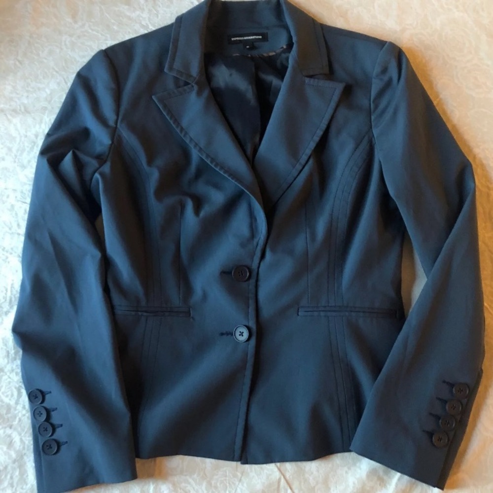 Express Design Studio Womens Size 10 Blue Gray Lined 2 Button Blazer Tailored